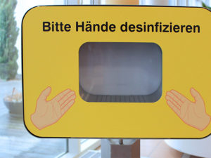signal colour hand hygiene dispenser.
