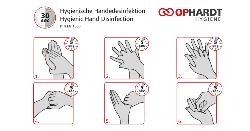 Six steps of hand disinfection